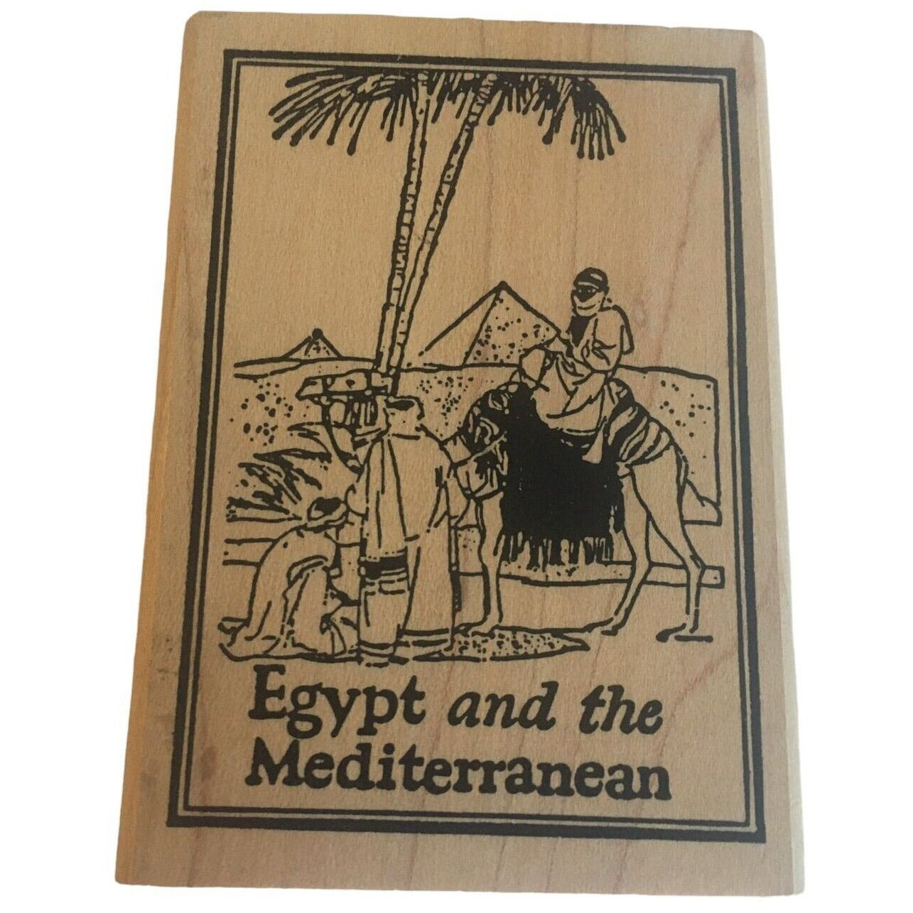 Tin Can Mail Man Rubber Stamp Egypt and the Mediterranean Camel Pyramids Palm