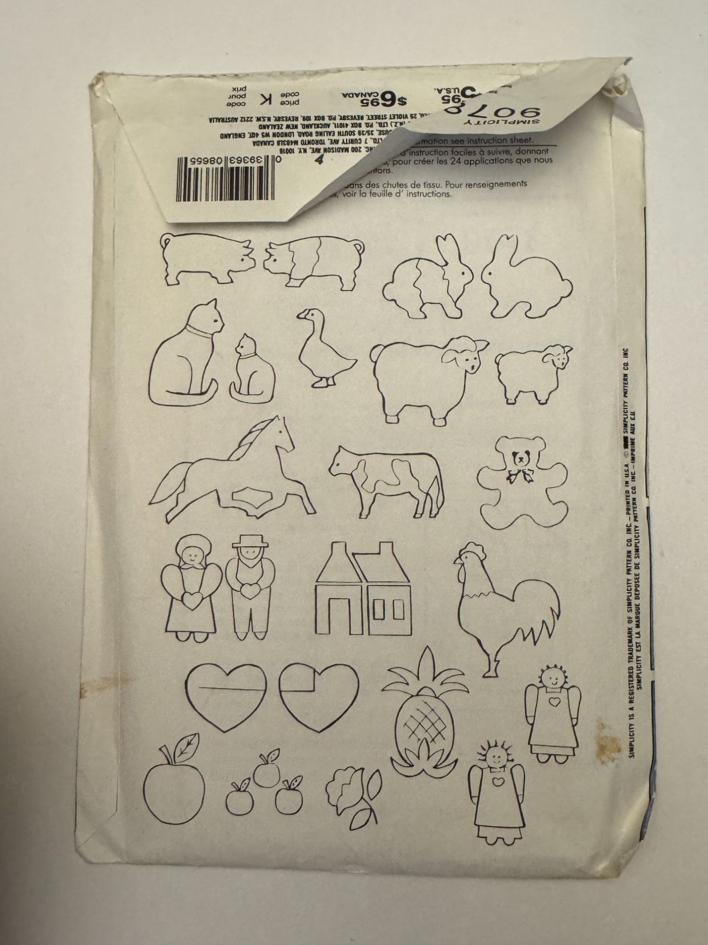 Simplicity Crafts Sewing Pattern 9078 Embroidery Appliques Farm Animal Cow Cat