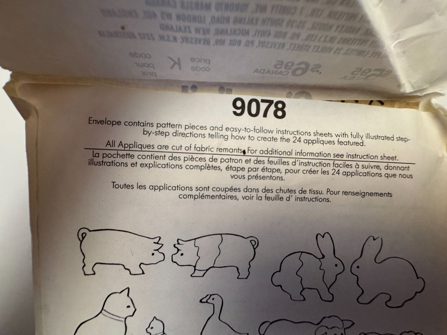 Simplicity Crafts Sewing Pattern 9078 Embroidery Appliques Farm Animal Cow Cat