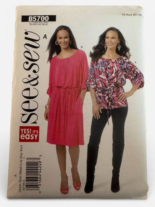 Butterick Sewing Pattern B5700 Easy Tunic Top Dress 4-26 Plus Size Boho Casual