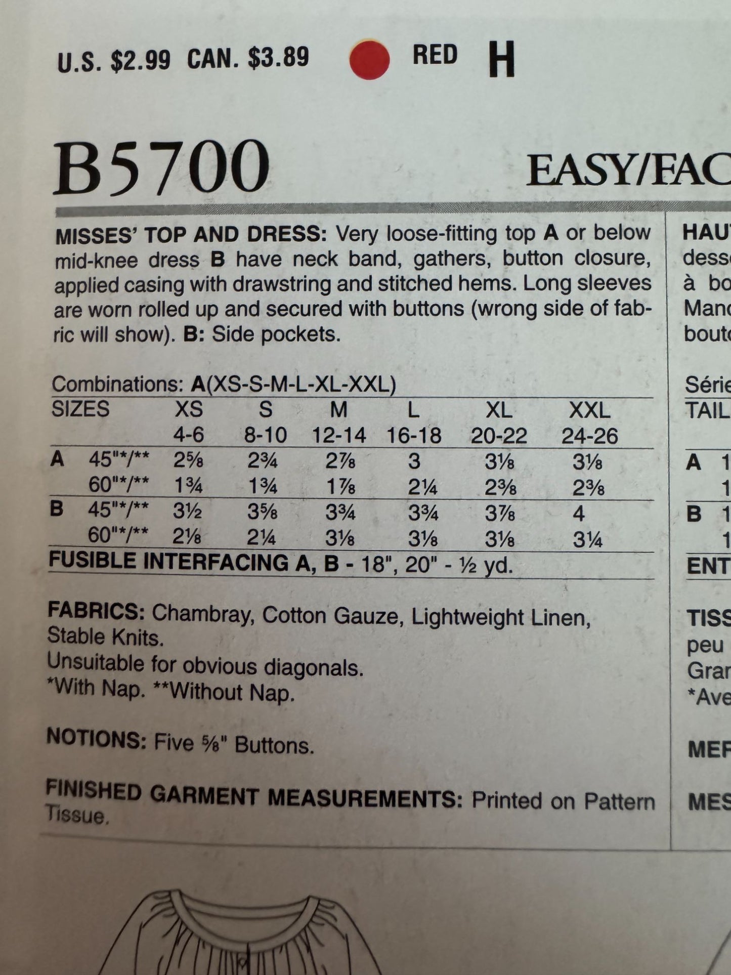 Butterick Sewing Pattern B5700 Easy Tunic Top Dress 4-26 Plus Size Boho Casual