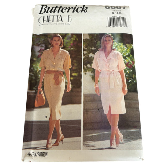 Butterick Sewing Pattern 6687 Blouson Dress Minimalist 90s Midi Dress 12-16 Uncut