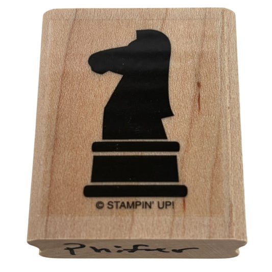 Stampin Up Wood Rubber Stamp Knight Chess Piece Game Night Invitation Silhouette