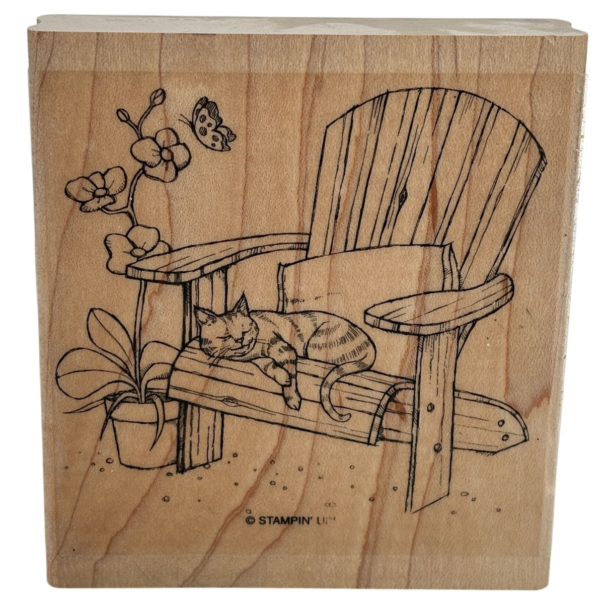 Stampin Up Rubber Stamp Sleepy Cat Nap Chair Flower Garden Animal Cardmaking Art Sleeping Pet