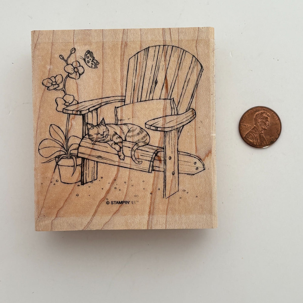 Stampin Up Rubber Stamp Sleepy Cat Nap Chair Flower Garden Animal Cardmaking Art Sleeping Pet