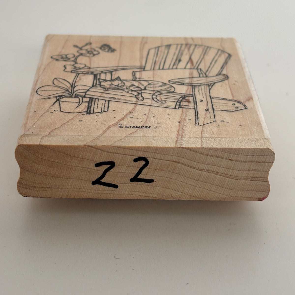 Stampin Up Rubber Stamp Sleepy Cat Nap Chair Flower Garden Animal Cardmaking Art Sleeping Pet