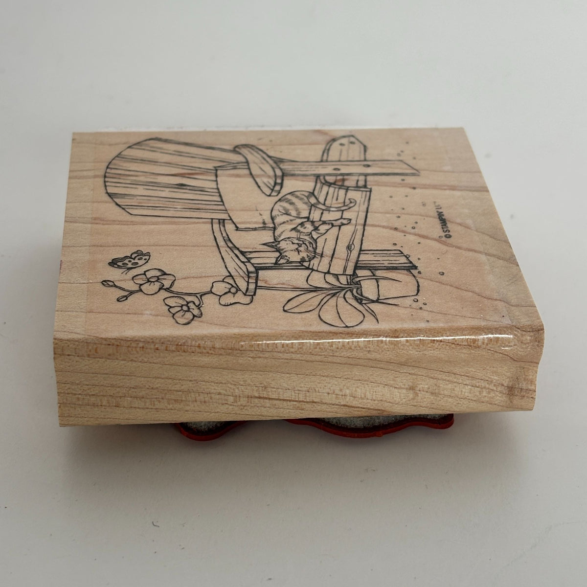 Stampin Up Rubber Stamp Sleepy Cat Nap Chair Flower Garden Animal Cardmaking Art Sleeping Pet