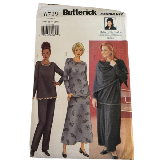 Butterick Sewing Pattern 6719 Womens Top Skirt Pants Wrap Outfit 16W 18W 20W Delta Burke