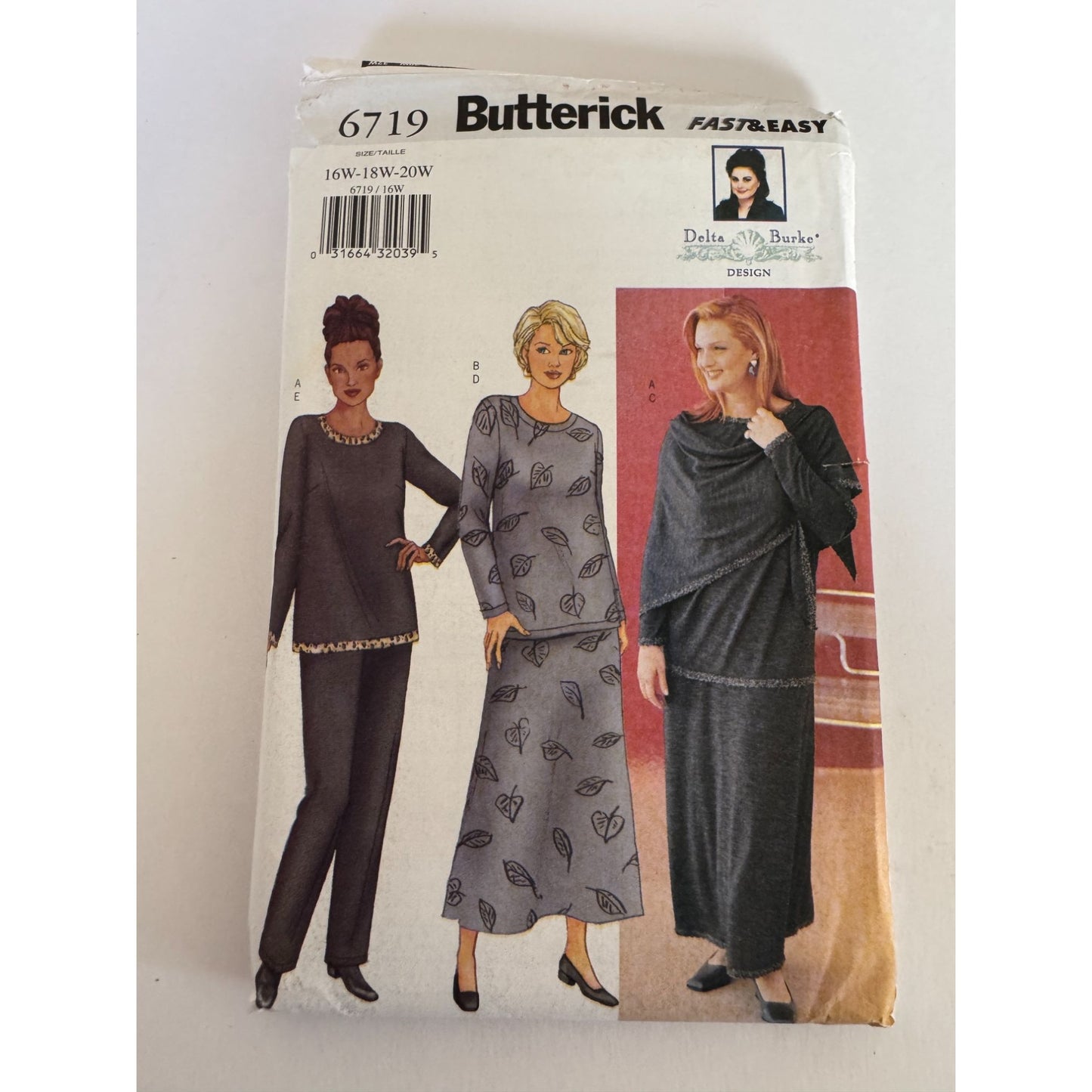 Butterick Sewing Pattern 6719 Womens Top Skirt Pants Wrap Outfit 16W 18W 20W Delta Burke