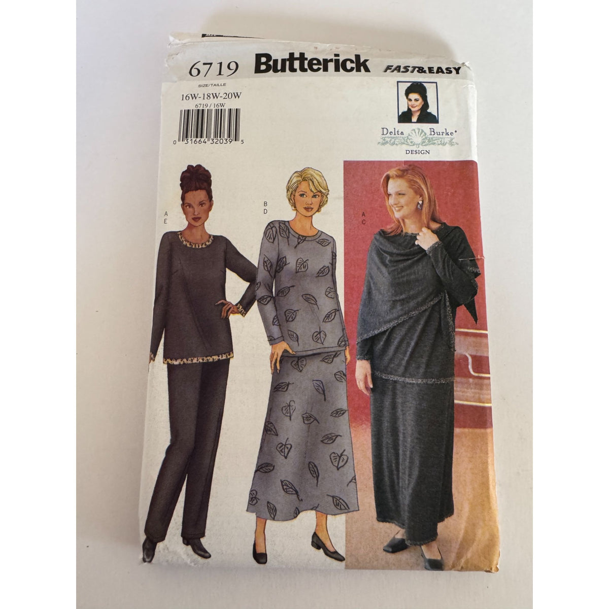 Butterick Sewing Pattern 6719 Womens Top Skirt Pants Wrap Outfit 16W 18W 20W Delta Burke