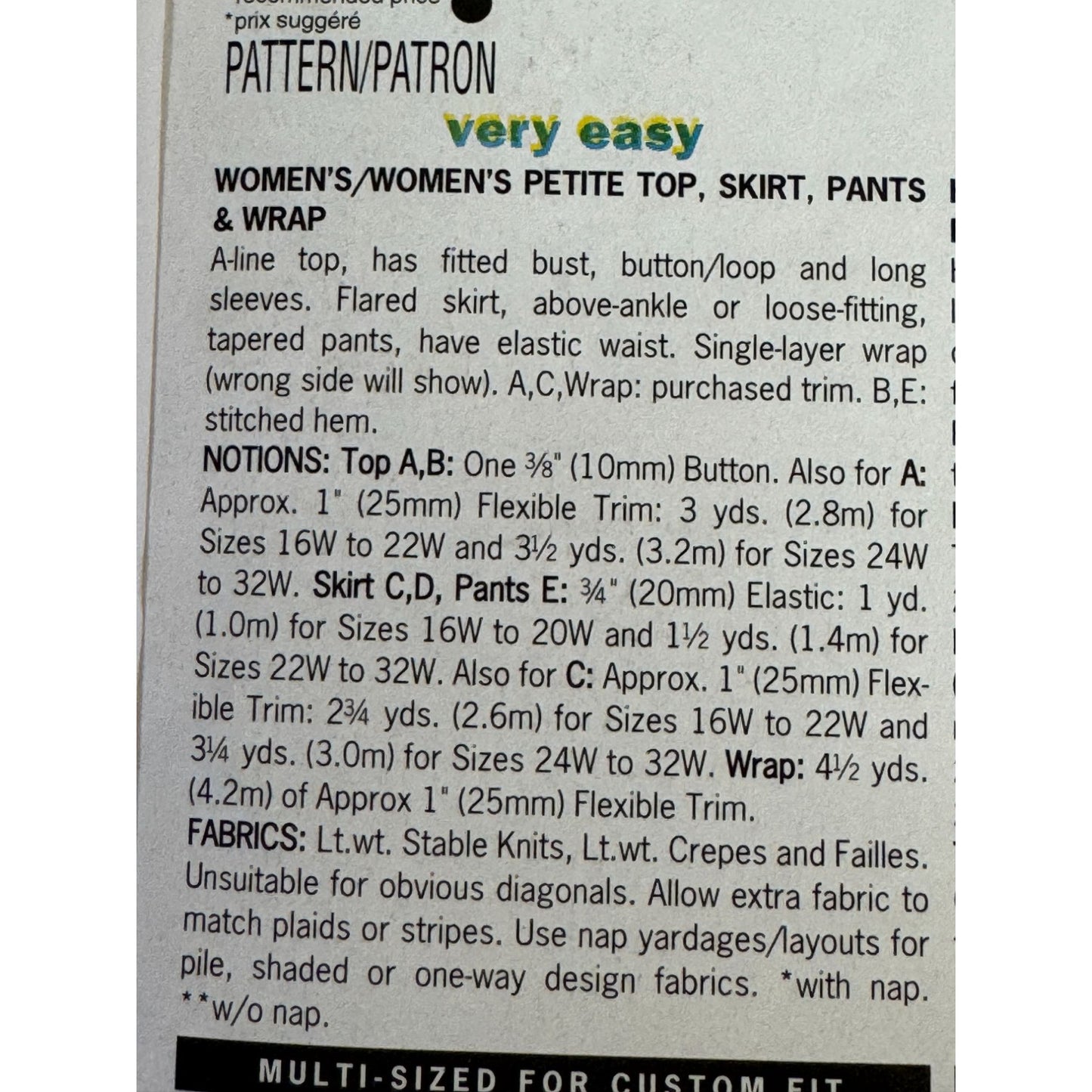 Butterick Sewing Pattern 6719 Womens Top Skirt Pants Wrap Outfit 16W 18W 20W Delta Burke