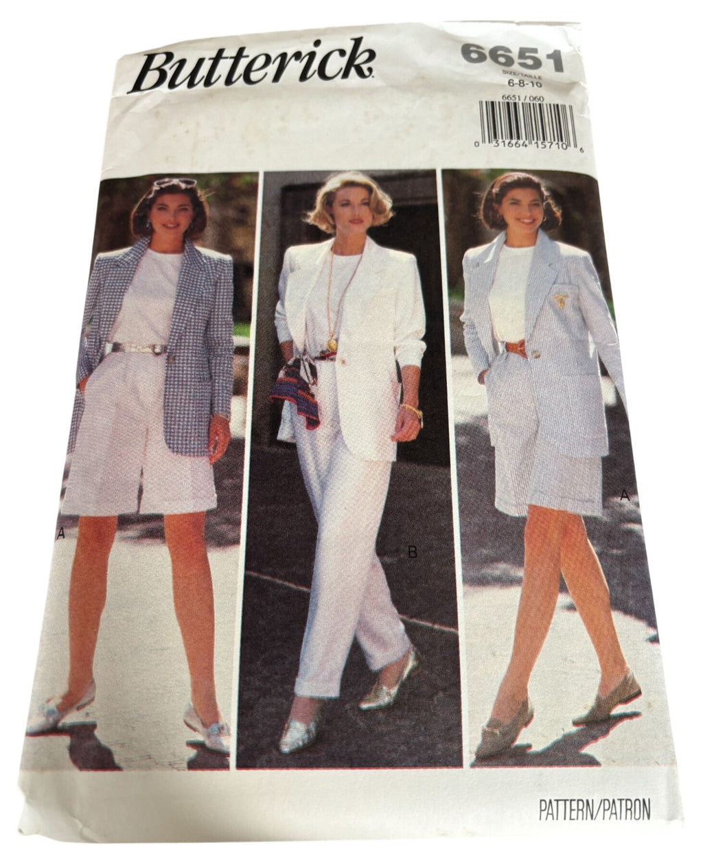 Butterick Sewing Pattern 6651 90s Power Suit Jacket Shorts Pants Top Easy 6-10 Uncut
