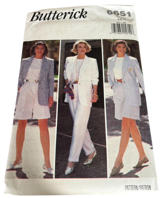 Butterick Sewing Pattern 6651 90s Power Suit Jacket Shorts Pants Top Easy 6-10 Uncut