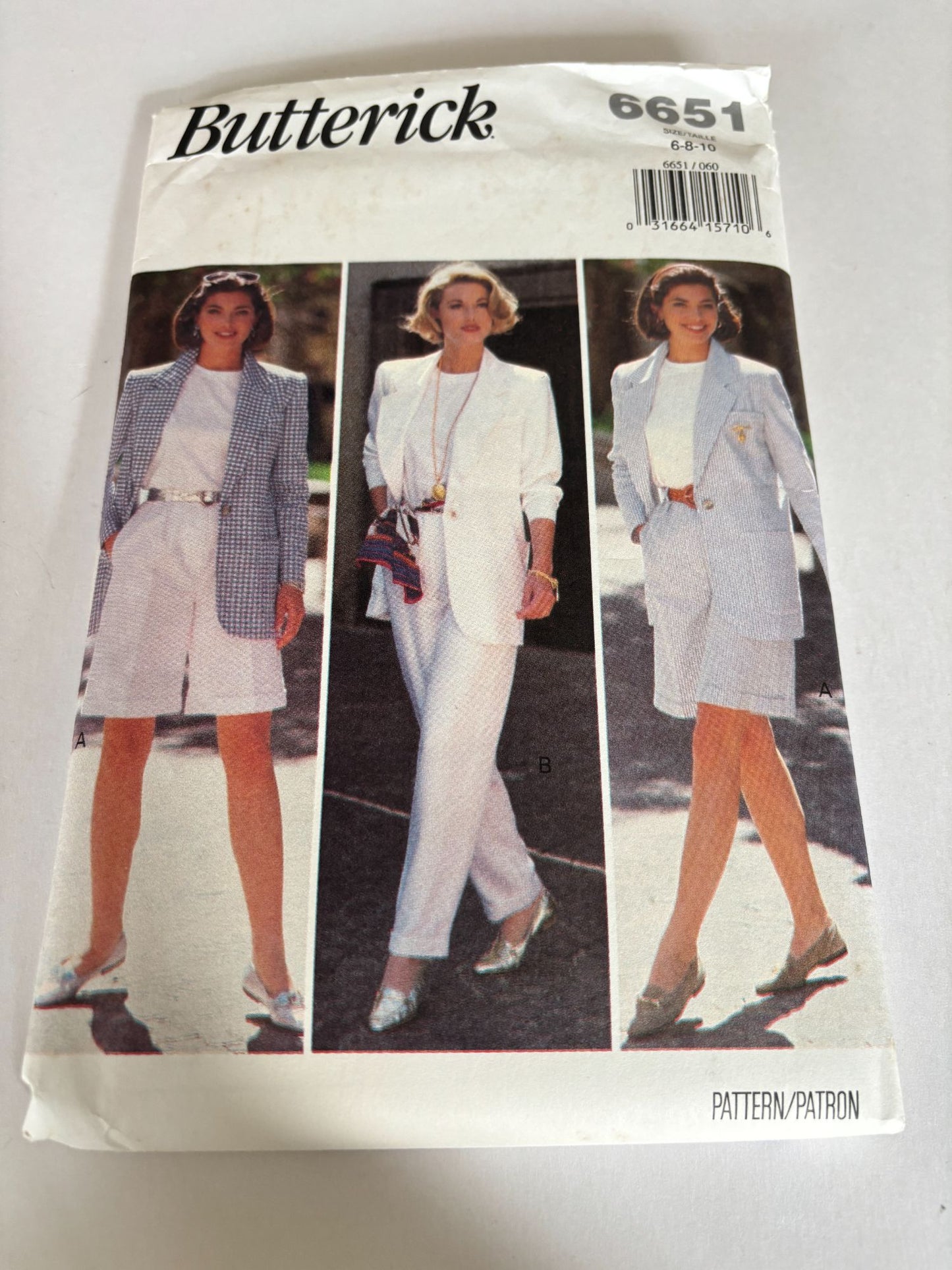 Butterick Sewing Pattern 6651 90s Power Suit Jacket Shorts Pants Top Easy 6-10 Uncut