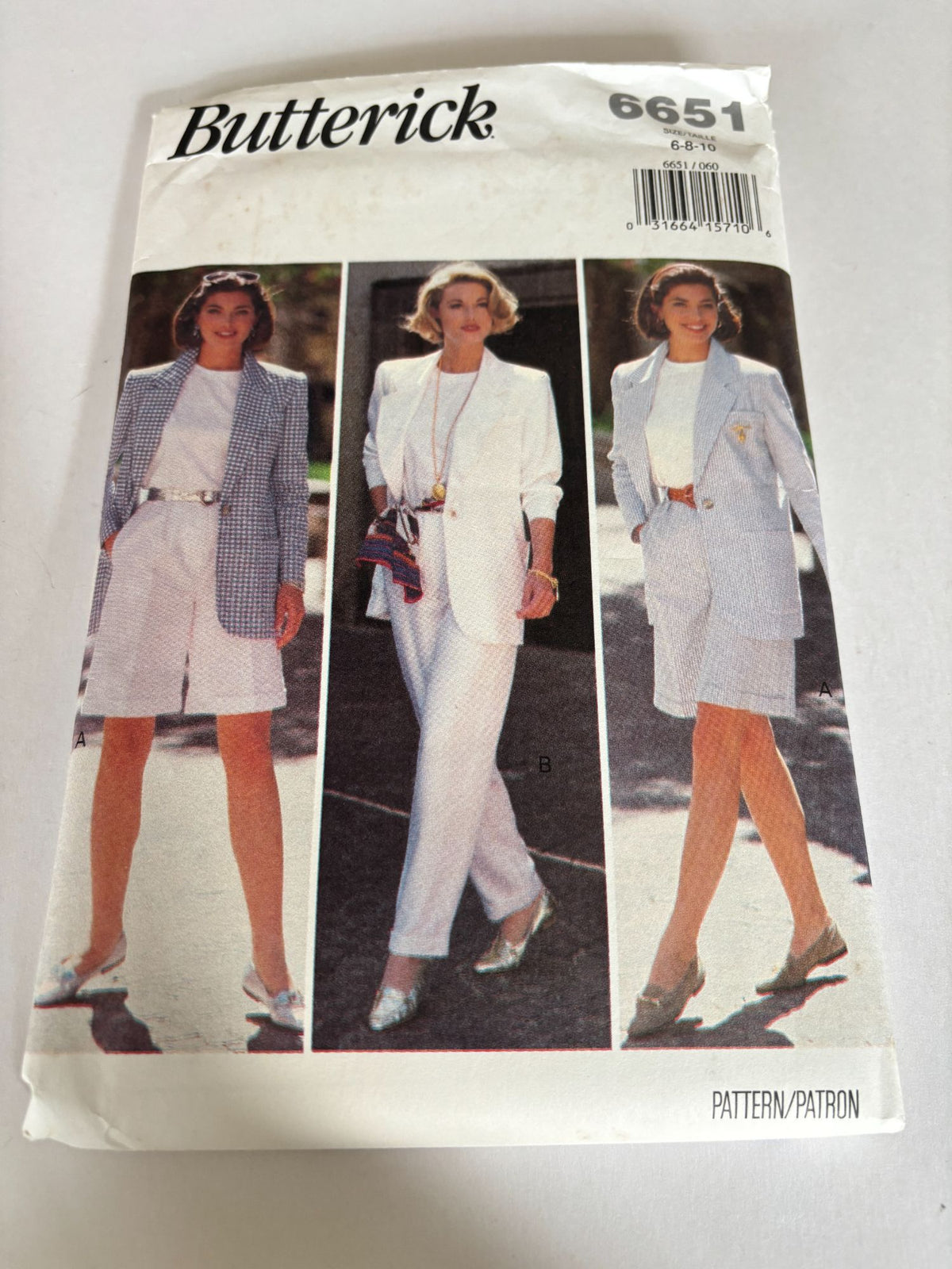 Butterick Sewing Pattern 6651 90s Power Suit Jacket Shorts Pants Top Easy 6-10 Uncut