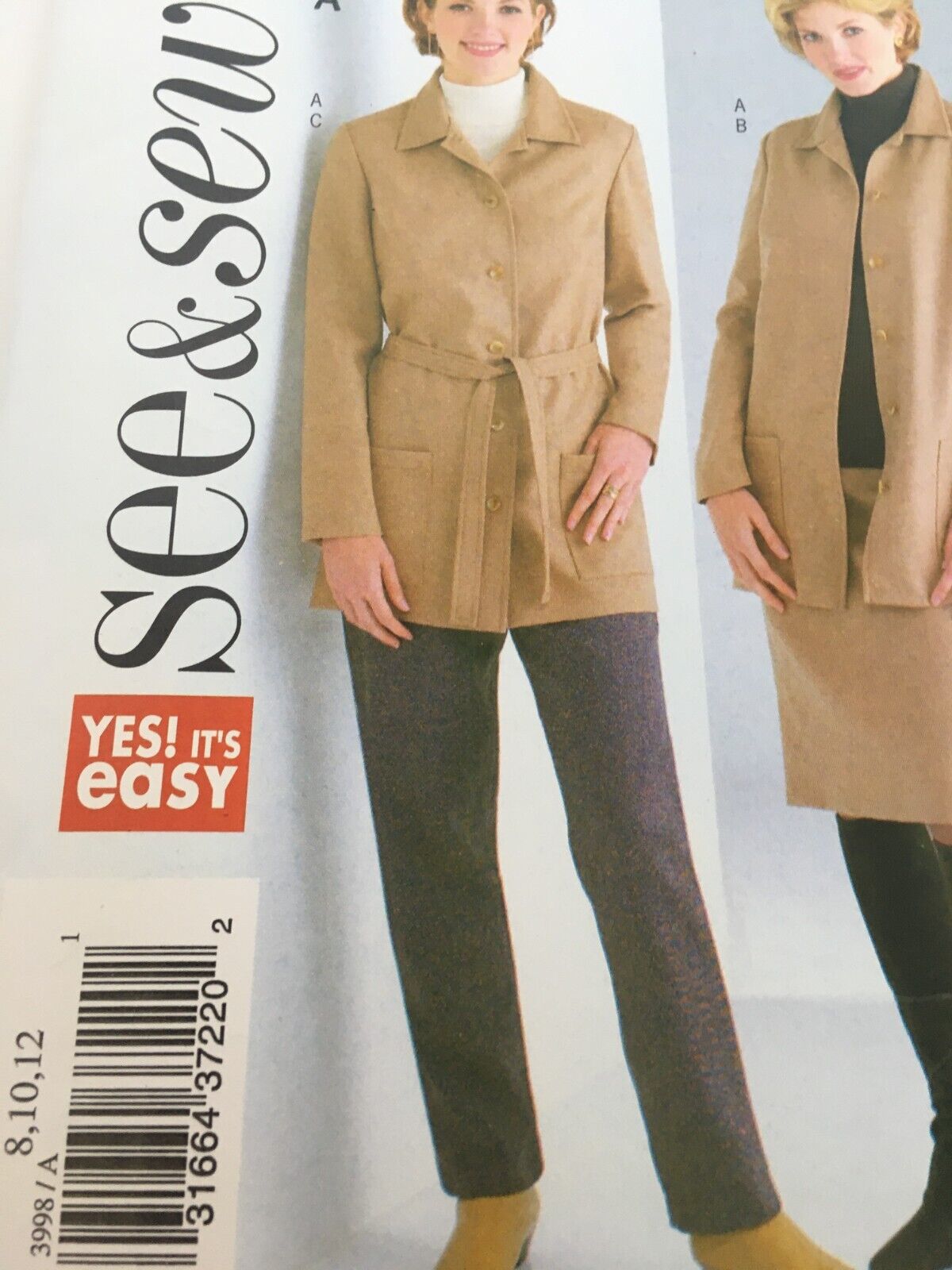 Butterick Sewing Pattern 3998 Capsule Wardrobe Work Jacket Pants 8 10 12 Uncut