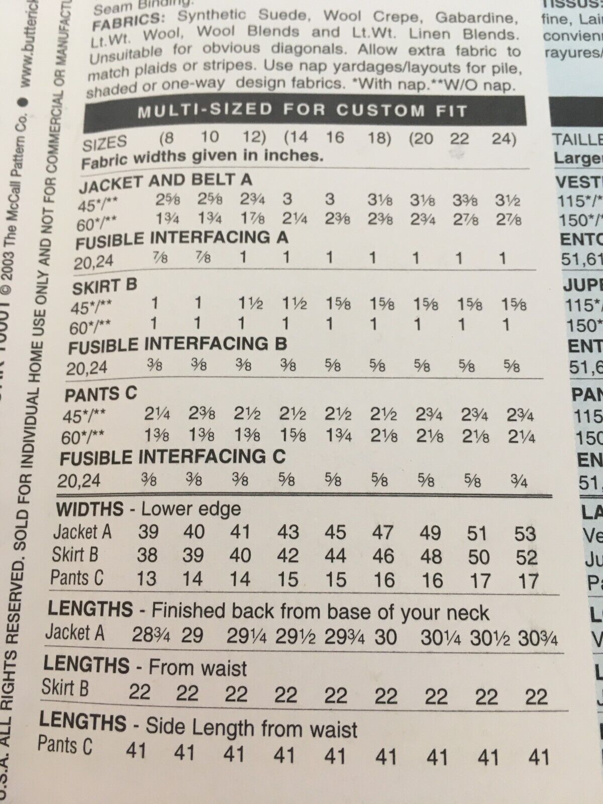 Butterick Sewing Pattern 3998 Capsule Wardrobe Work Jacket Pants 8 10 12 Uncut