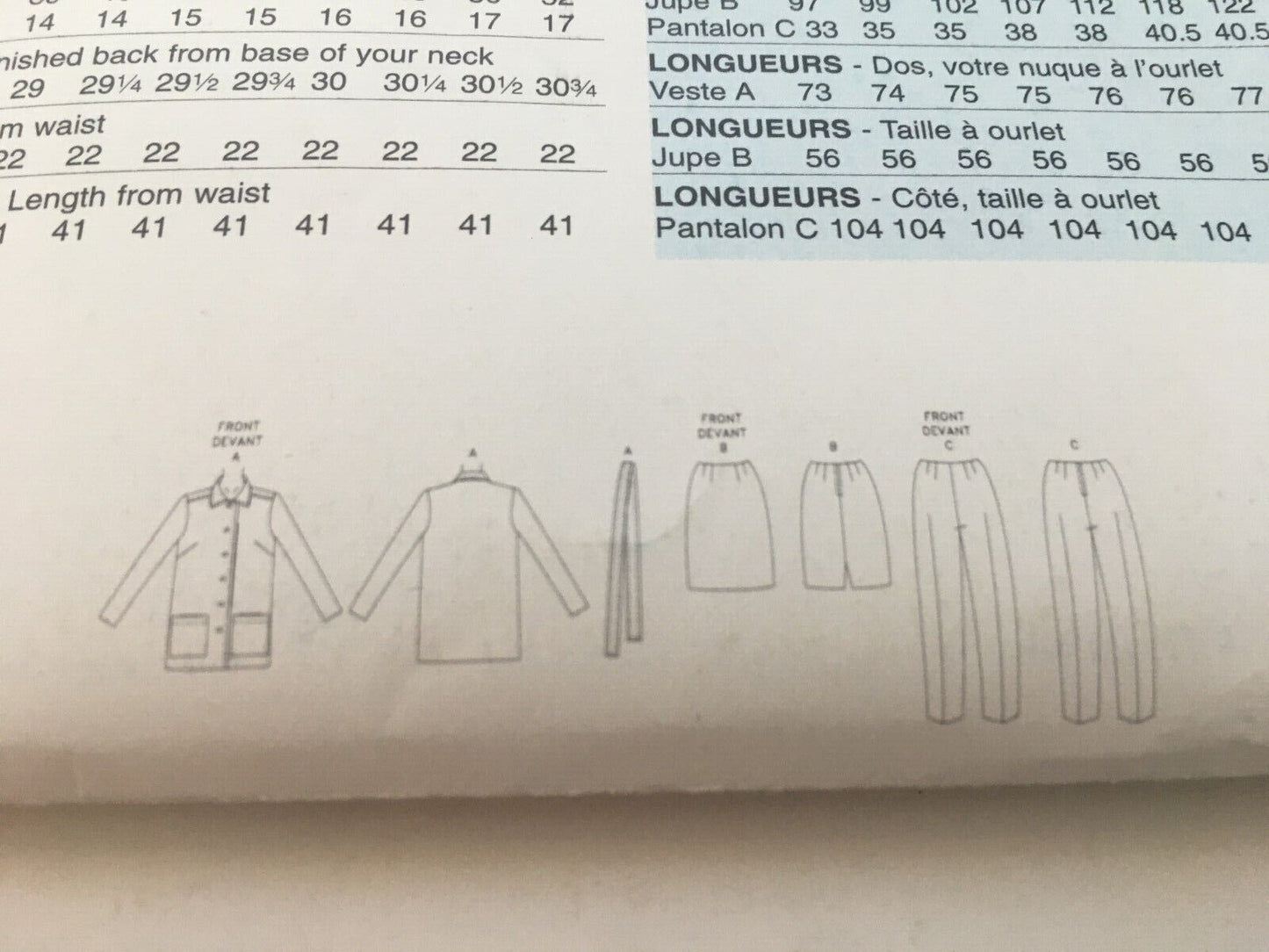 Butterick Sewing Pattern 3998 Capsule Wardrobe Work Jacket Pants 8 10 12 Uncut