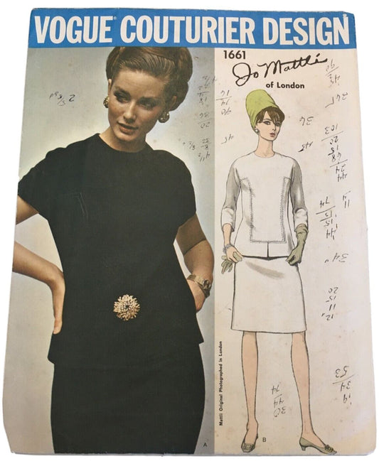 Vogue Couturier Design Sewing Pattern 1661 Jo Mattli Dress Suit Mod 60s Vintage 14 CC