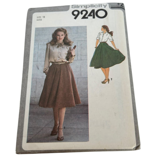 Simplicity Sewing Pattern 9240 Shirt Skirt Work Outfit 1970s Vintage Sz 12 Uncut