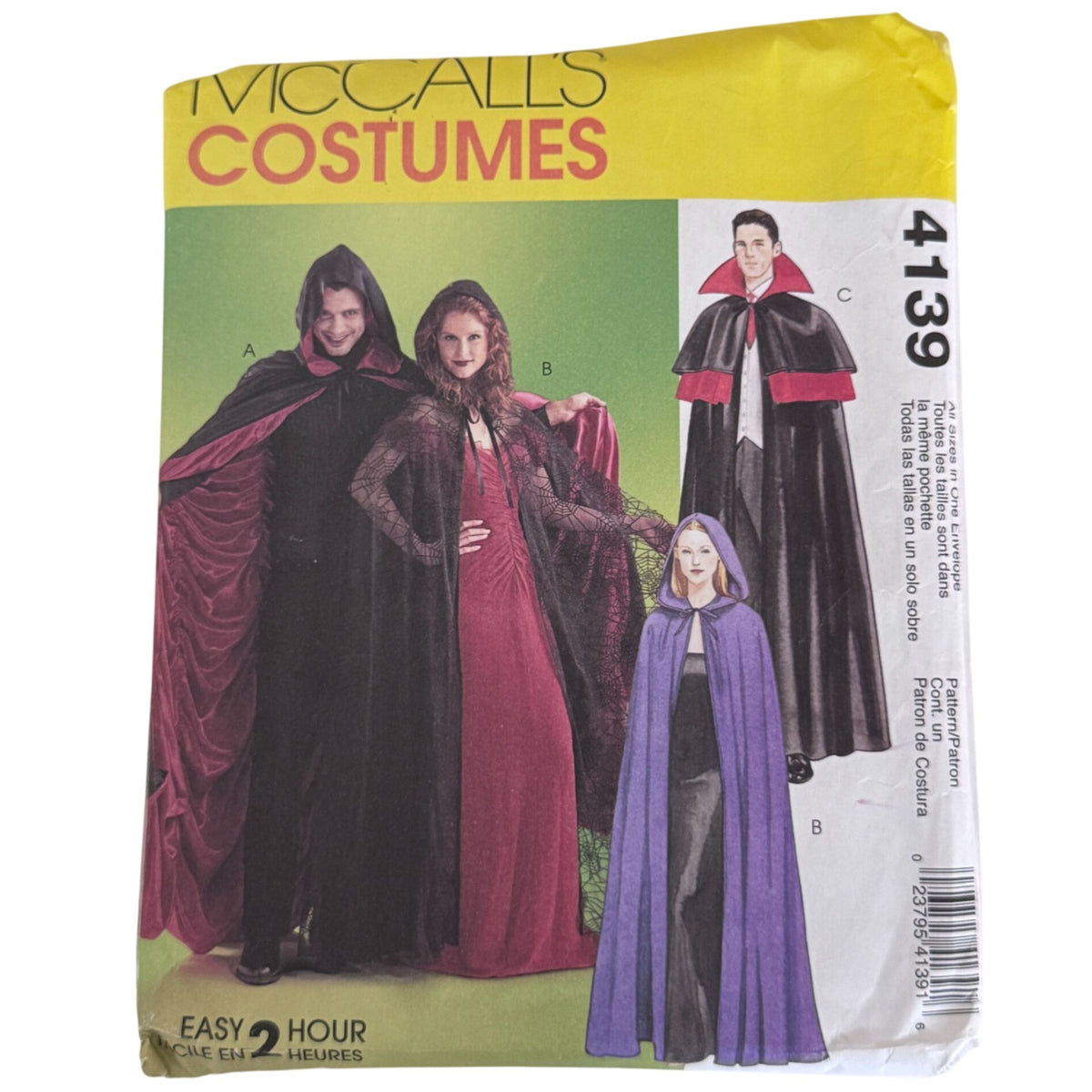 McCalls Sewing Pattern 4139 Hooded Cape Cloak Vampire Gothic Halloween Costume UC Easy S-XL