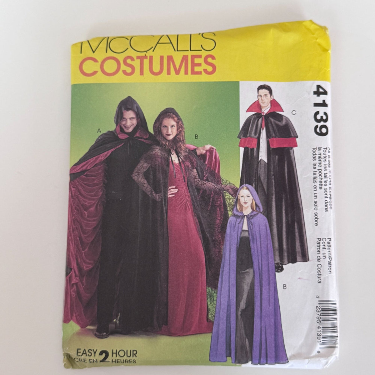 McCalls Sewing Pattern 4139 Hooded Cape Cloak Vampire Gothic Halloween Costume UC Easy S-XL