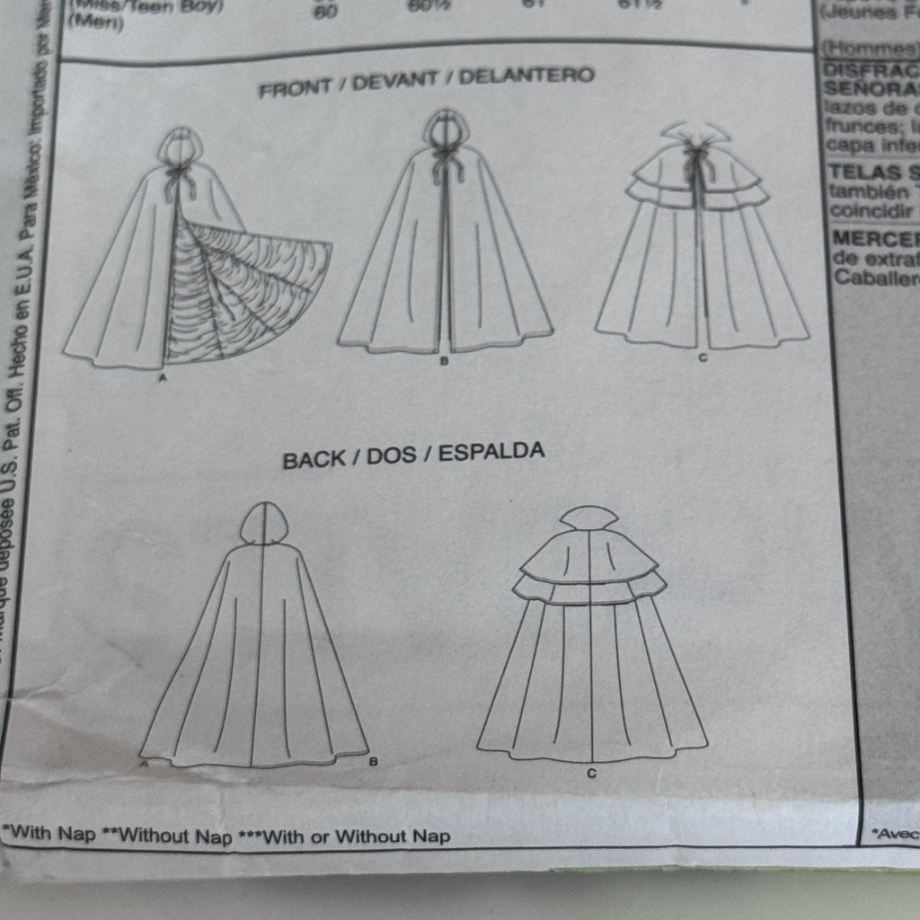 McCalls Sewing Pattern 4139 Hooded Cape Cloak Vampire Gothic Halloween Costume UC Easy S-XL