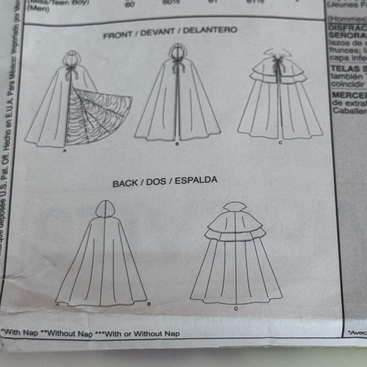 McCalls Sewing Pattern 4139 Hooded Cape Cloak Vampire Gothic Halloween Costume UC Easy S-XL