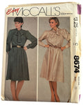 McCalls Sewing Pattern 8674 Dress Vintage Buttoned Bodice Tie Collar 1980s 12 UC