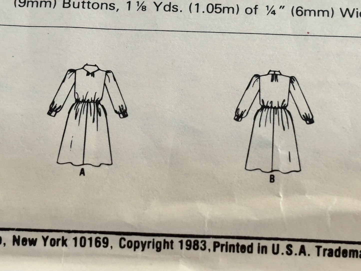 McCalls Sewing Pattern 8674 Dress Vintage Buttoned Bodice Tie Collar 1980s 12 UC
