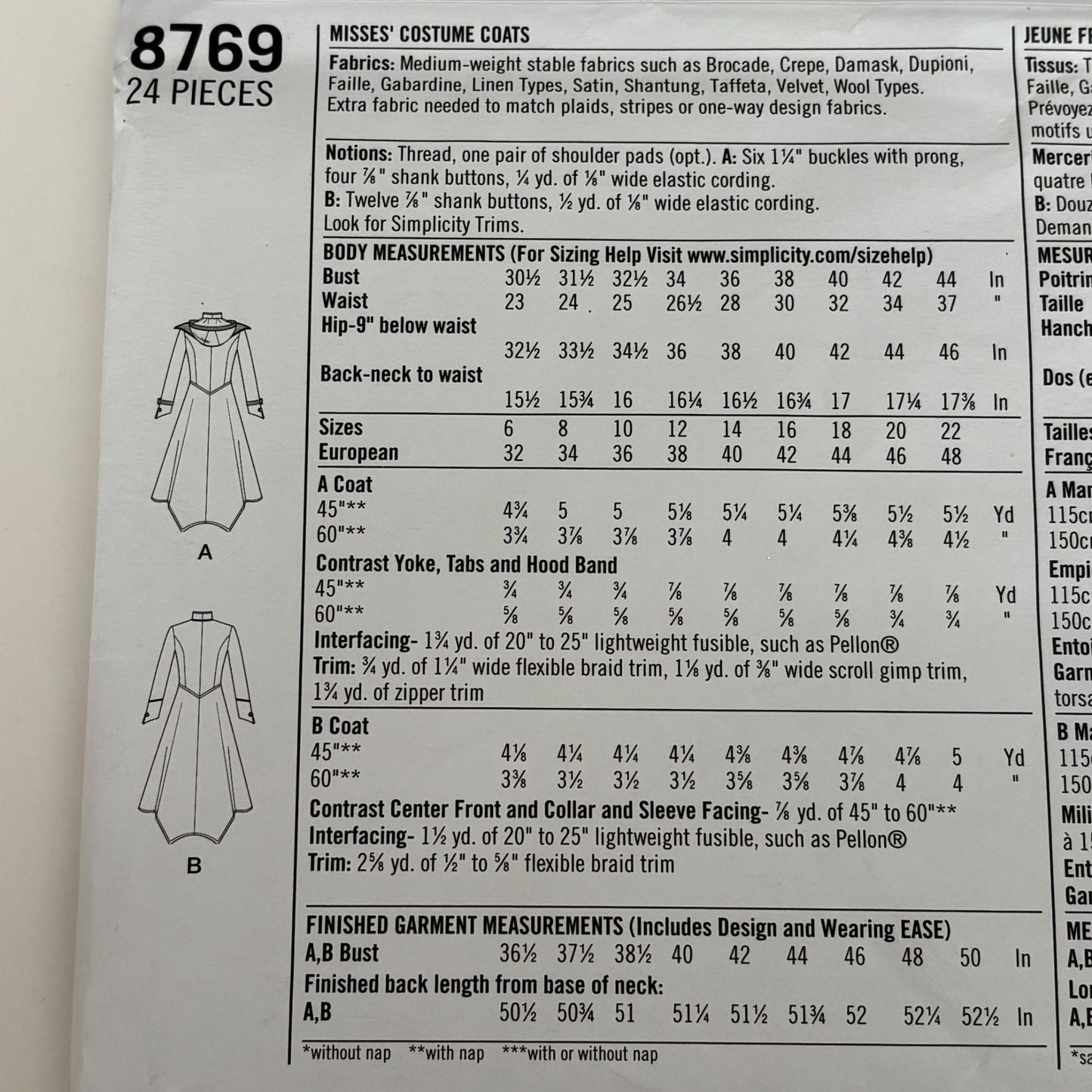 Simplicity Sewing Pattern 8769 Steampunk Costume Coat Arkivestry Gothic 6-14 Uncut Halloween