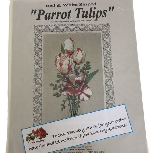 The Silver Lining Cross Stitch Pattern Parrot Tulips Flowers Floral Botanical Spring Bouquet Counted