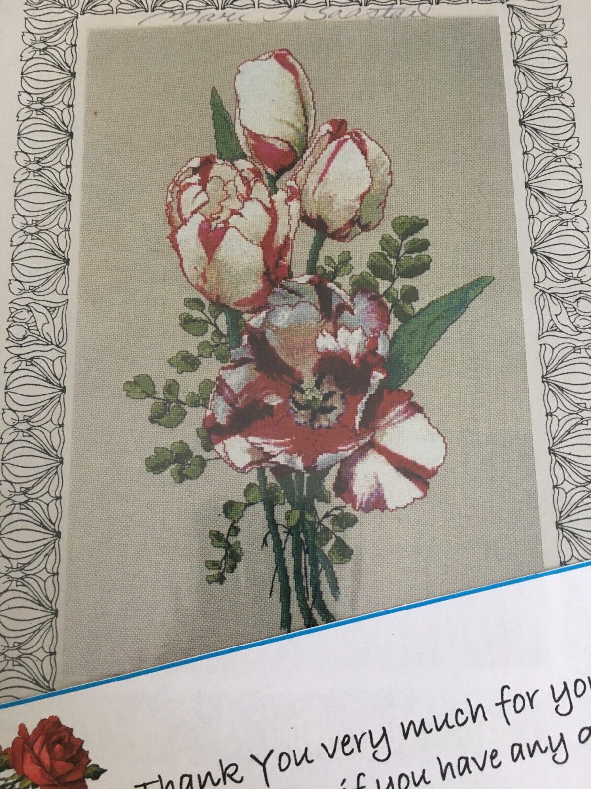 The Silver Lining Cross Stitch Pattern Parrot Tulips Flowers Floral Botanical Spring Bouquet Counted