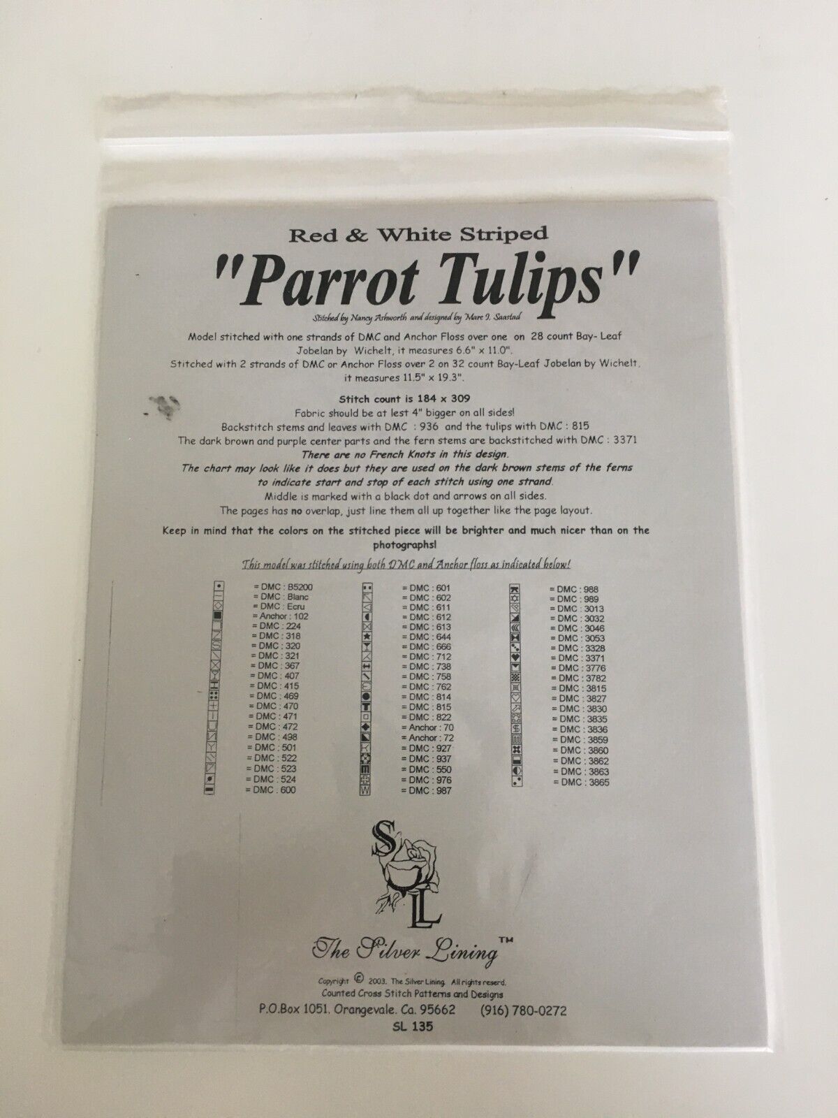 The Silver Lining Cross Stitch Pattern Parrot Tulips Flowers Floral Botanical Spring Bouquet Counted