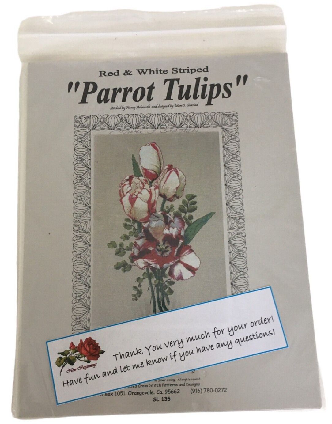 The Silver Lining Cross Stitch Pattern Parrot Tulips Flowers Floral Botanical Spring Bouquet Counted