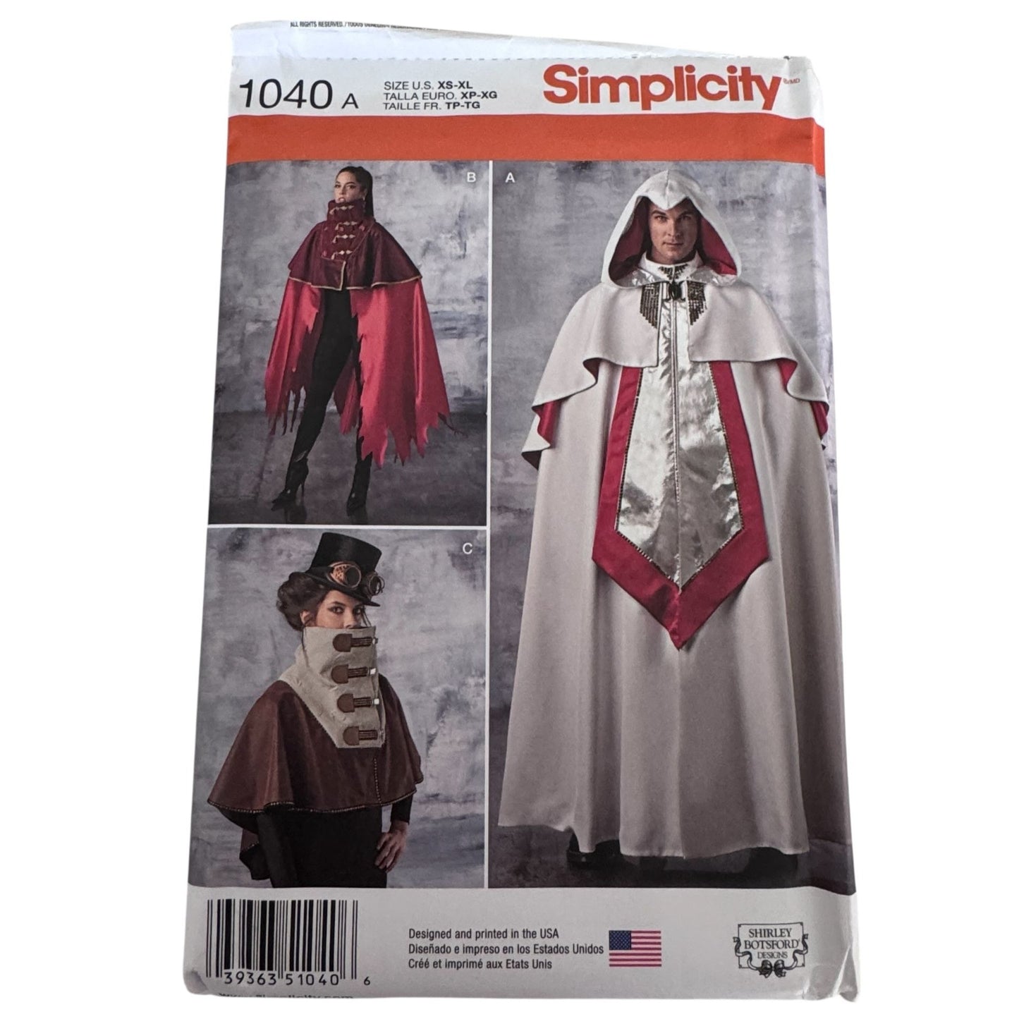 Simplicity Sewing Pattern 1040A Costume Cape Medieval Cosplay LARP Steampunk Uncut XS-XL