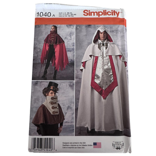 Simplicity Sewing Pattern 1040A Costume Cape Medieval Cosplay LARP Steampunk Uncut XS-XL