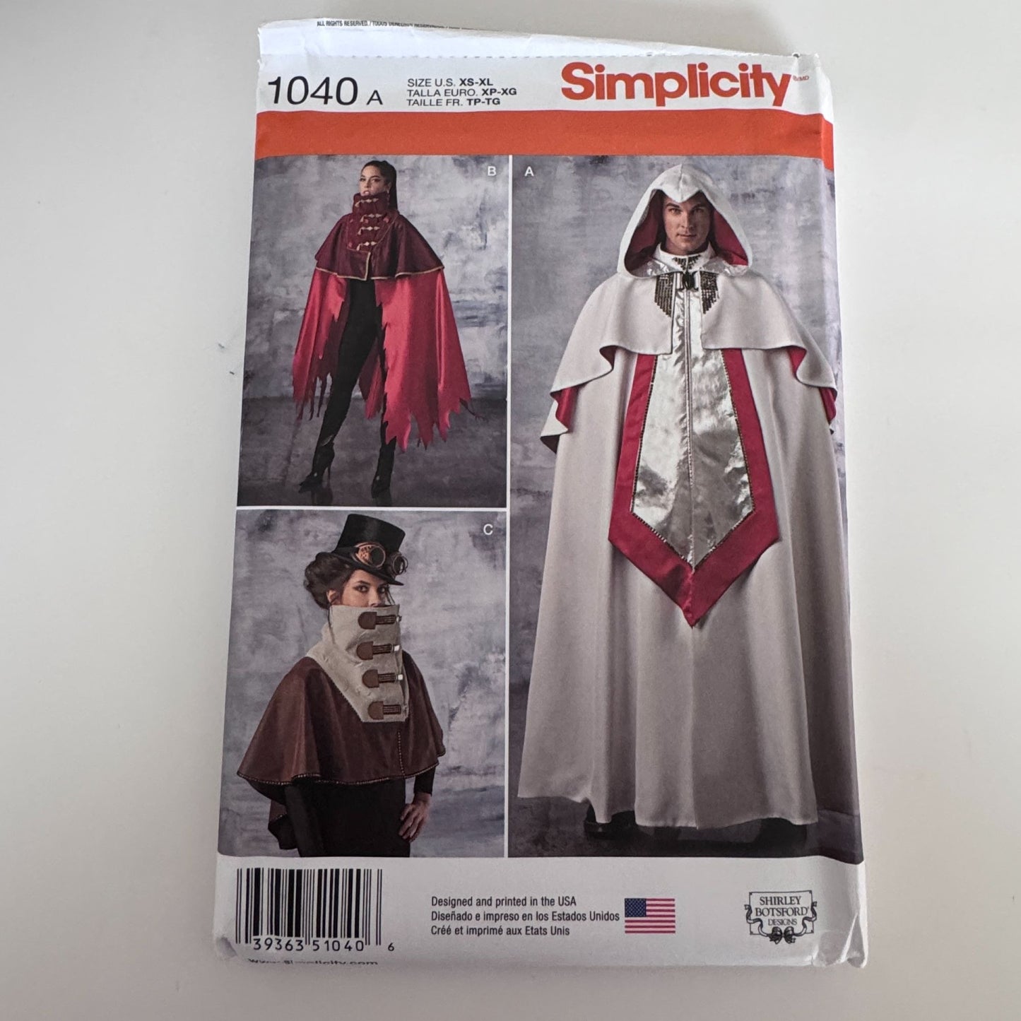 Simplicity Sewing Pattern 1040A Costume Cape Medieval Cosplay LARP Steampunk Uncut XS-XL