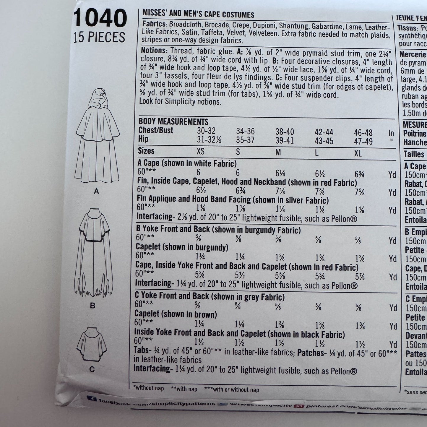 Simplicity Sewing Pattern 1040A Costume Cape Medieval Cosplay LARP Steampunk Uncut XS-XL
