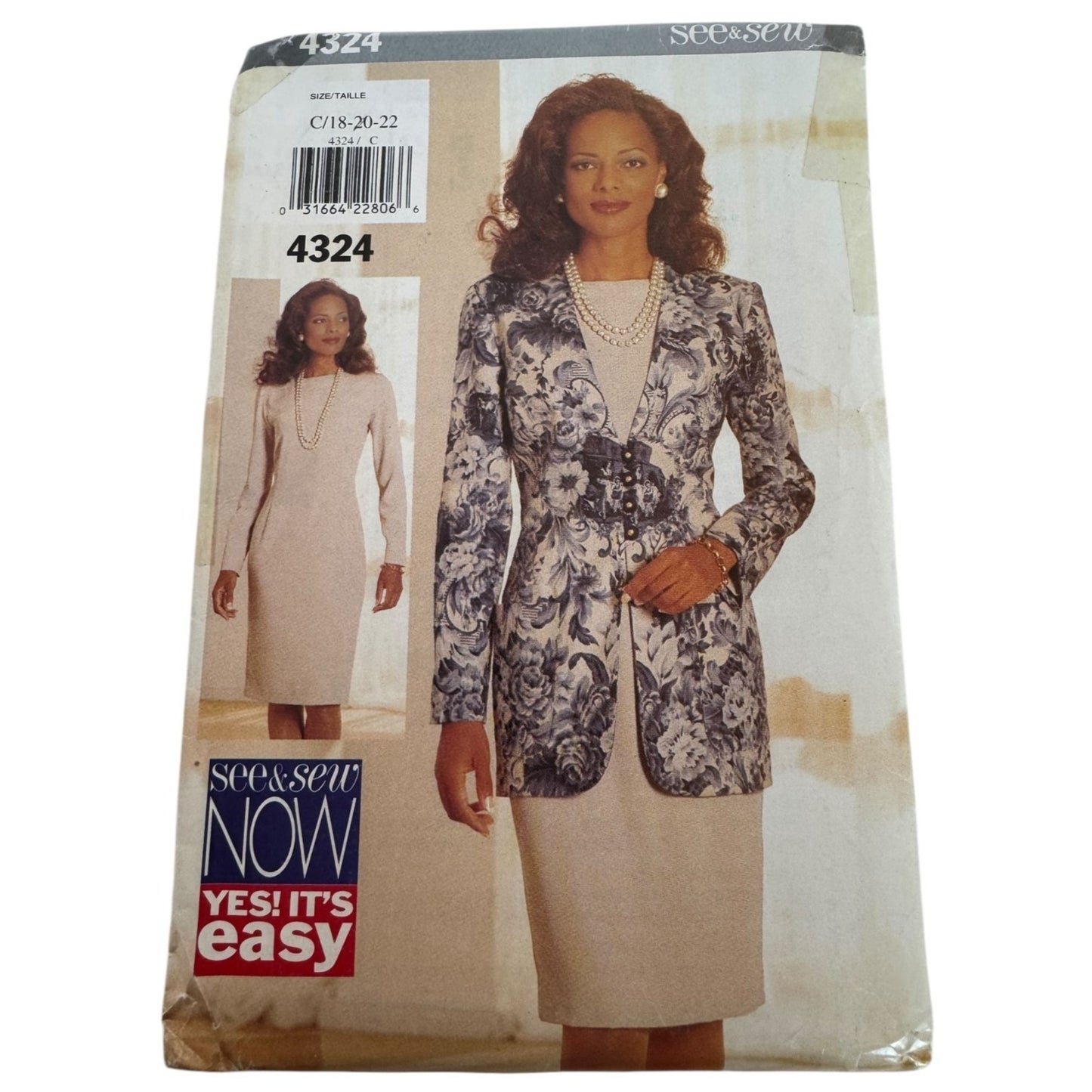 Butterick See and Sew Sewing Pattern 4324 Suit Jacket Dress Blazer 18 20 22 UC