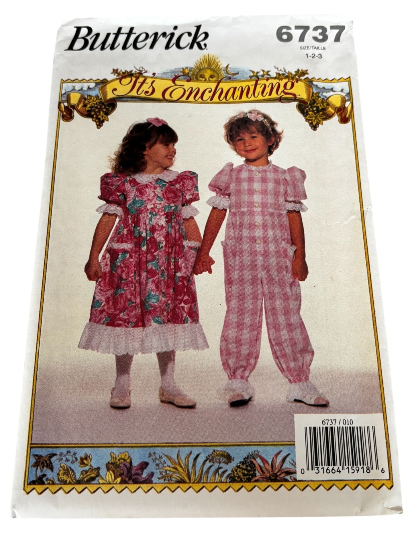 Butterick Sewing Pattern 6737 Dress Jumpsuit Toddler Girls 12M 2T 3T Easter Uncut