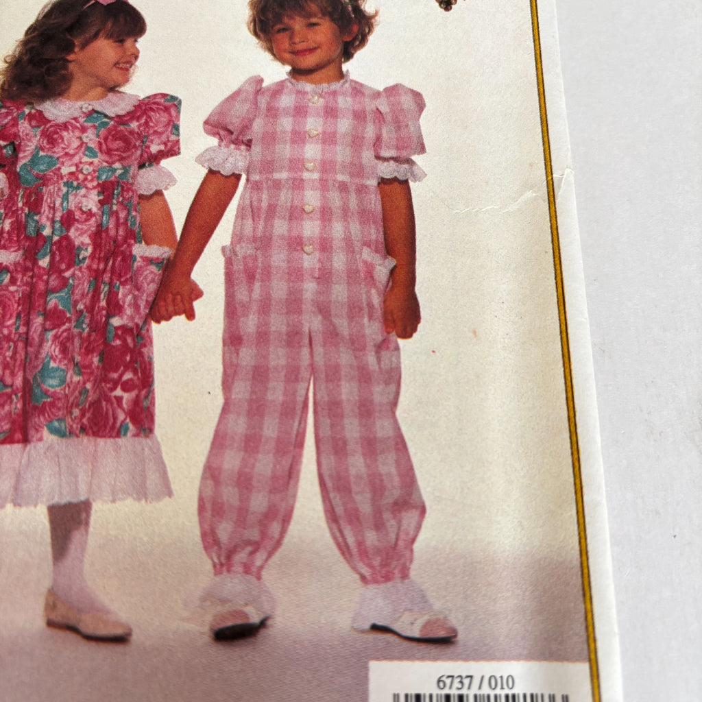 Butterick Sewing Pattern 6737 Dress Jumpsuit Toddler Girls 12M 2T 3T Easter Uncut
