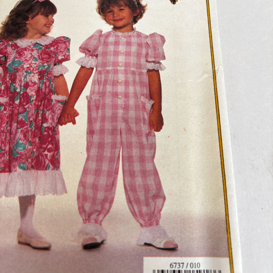 Butterick Sewing Pattern 6737 Dress Jumpsuit Toddler Girls 12M 2T 3T Easter Uncut