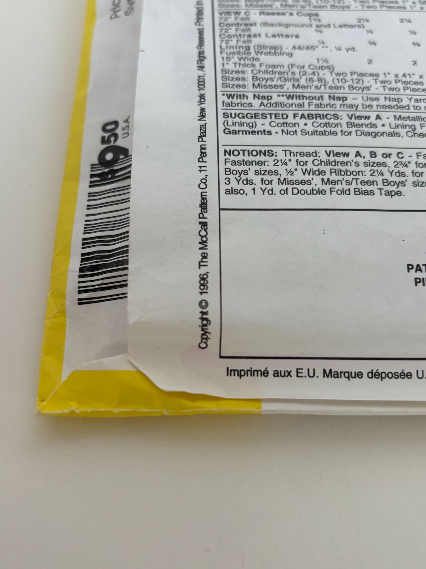McCalls Sewing Pattern 8376 Halloween Candy Costume Hersheys Kiss Reeses Kid 6 8