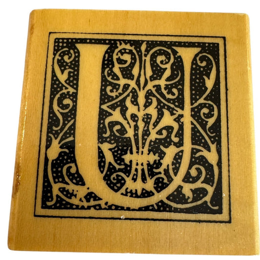 Anitas Rubber Stamp Decorative Letter U Initial Craft Square Ornate Card Making