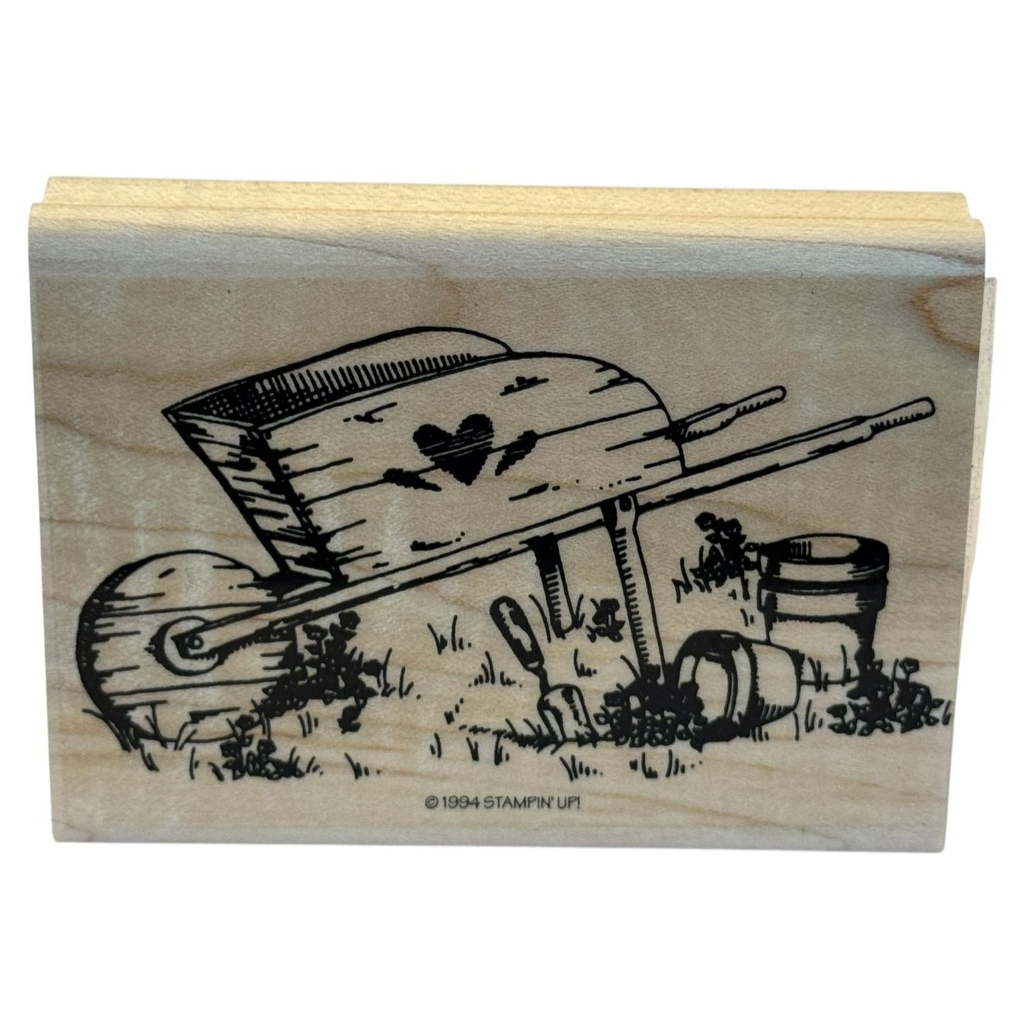 Stampin Up Rubber Stamp Wheelbarrow Garden Tools Flower Pots Gardening Gardener