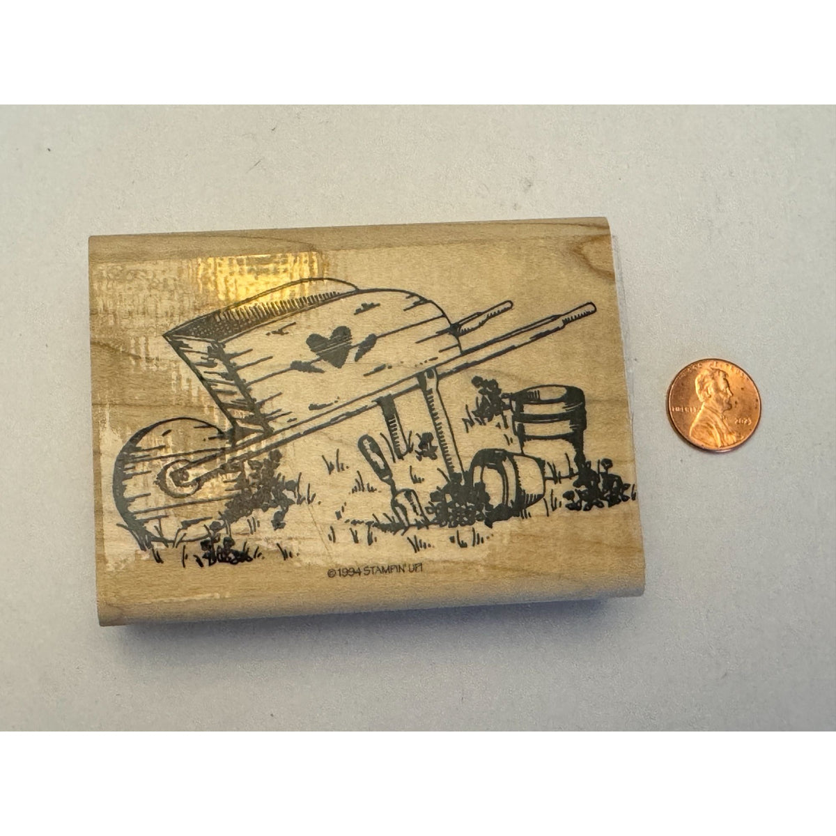 Stampin Up Rubber Stamp Wheelbarrow Garden Tools Flower Pots Gardening Gardener