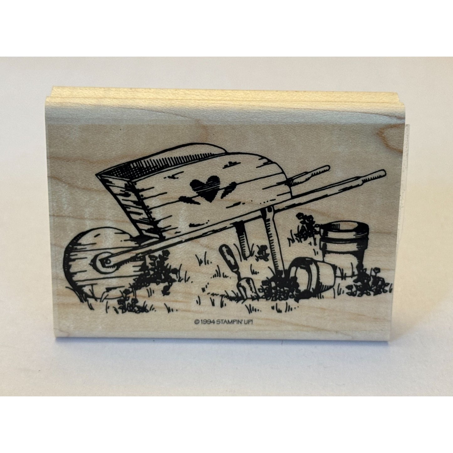 Stampin Up Rubber Stamp Wheelbarrow Garden Tools Flower Pots Gardening Gardener