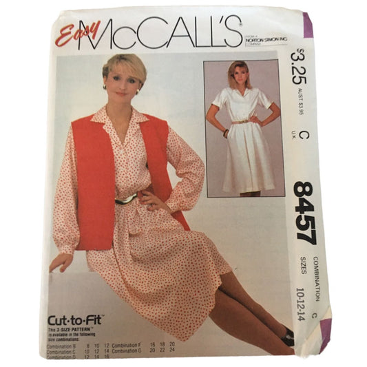 McCalls Sewing Pattern 8457 Buttoned Dress Vest 1980s Work Easy Uncut 10 12 14