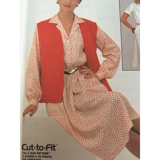 McCalls Sewing Pattern 8457 Buttoned Dress Vest 1980s Work Easy Uncut 10 12 14